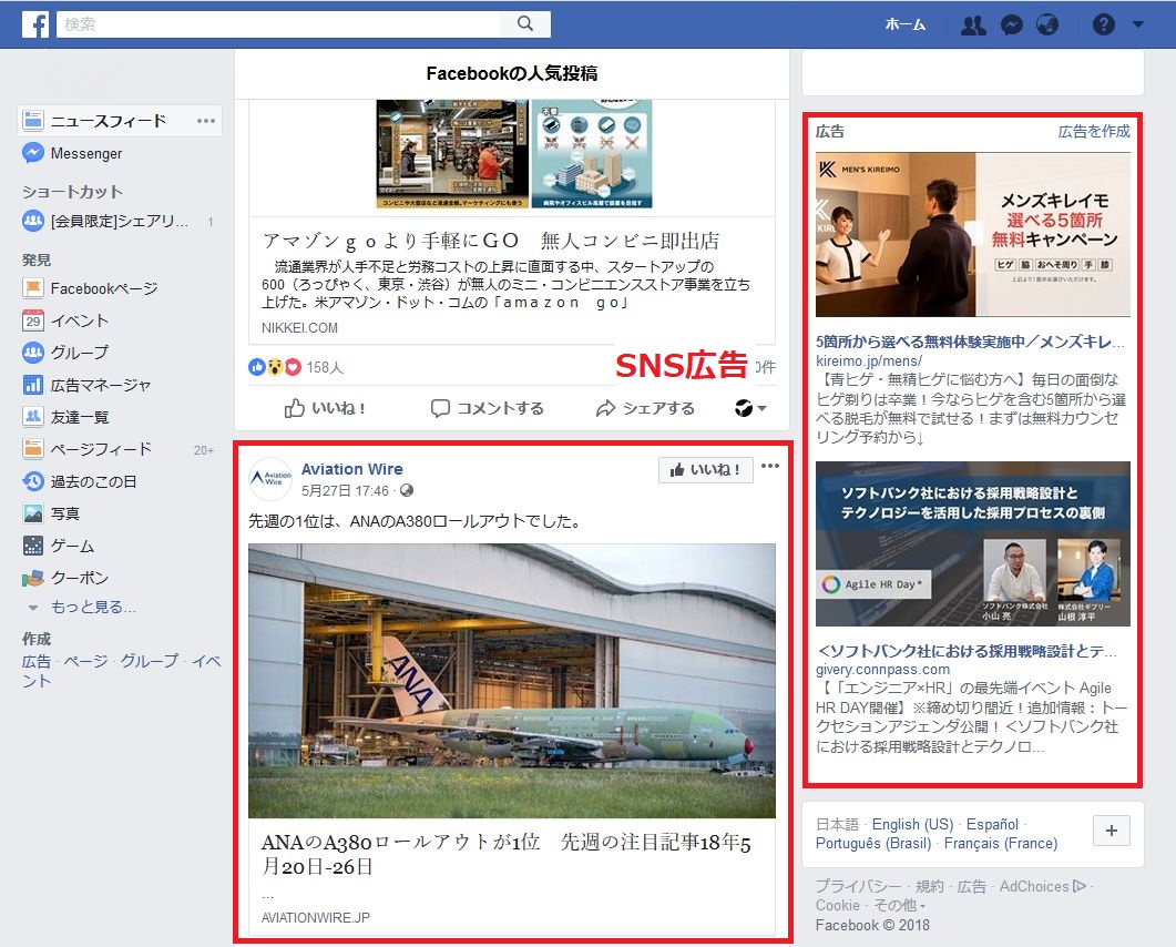 ＜SNS広告例 facebook＞
